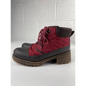 Lucky Brand Women's Size 8M Akonn Quilted Red Fur Lined Lug Sole Lace Up Boot